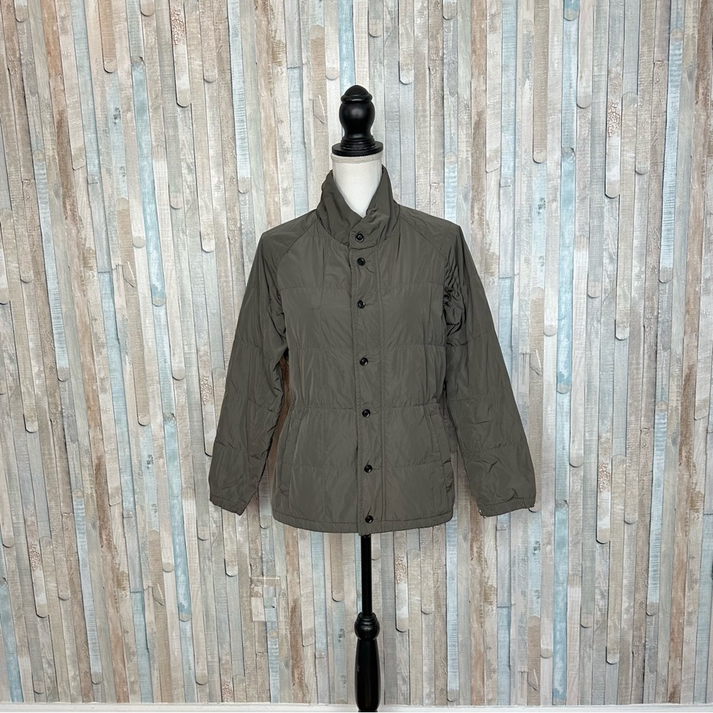 Golden Goose S Olive Lightweight Down Puffer Jacket Button Front $1215 FLAWED